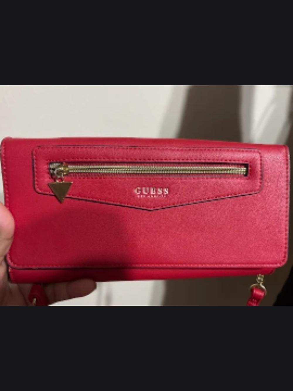 Guess Red Crossbody Wallet with Gold Hardware